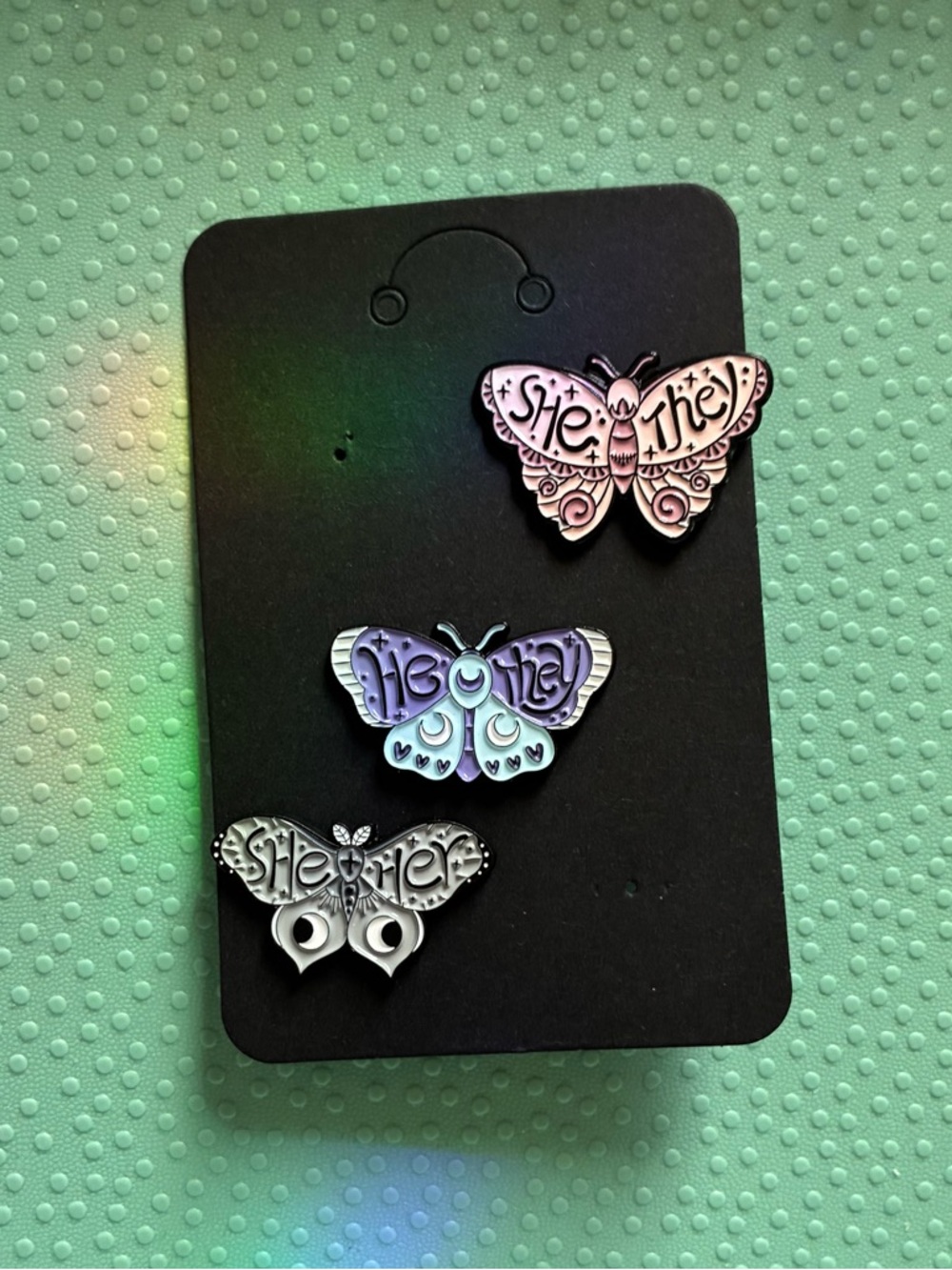 🦋 Pick one - Pronoun Butterfly Moth Bug Enamel Pin —  She/they He/they She/her